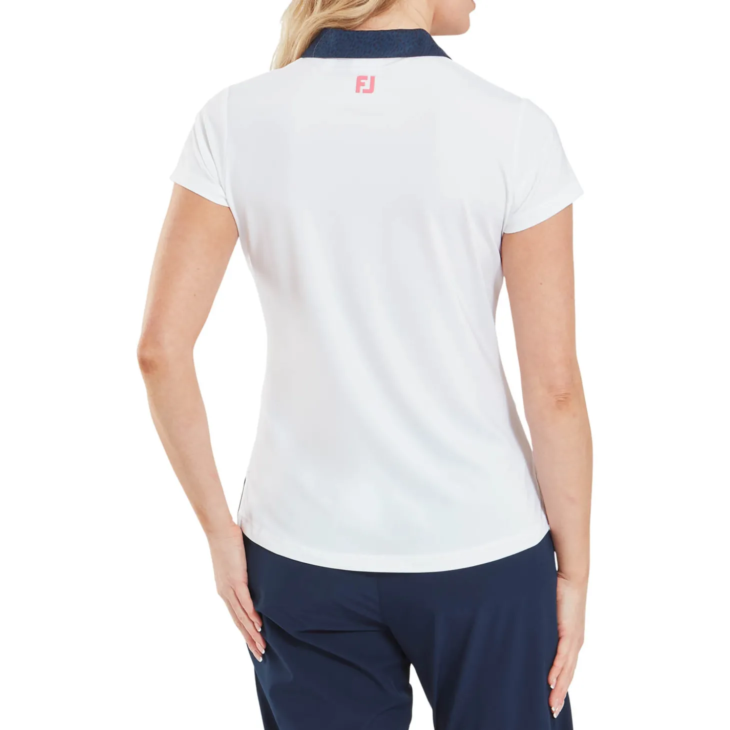 Cap Sleeve Print Trim Lisle Valkoinen