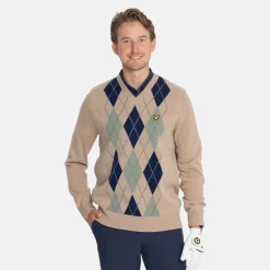 Lambswool Blend Argyle V-Neck Beige Vihreä