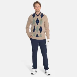 Lambswool Blend Argyle V-Neck Beige Vihreä
