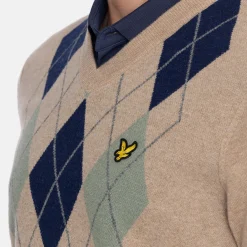 Lambswool Blend Argyle V-Neck Beige Vihreä