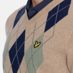 Lambswool Blend Argyle V-Neck Beige Vihreä